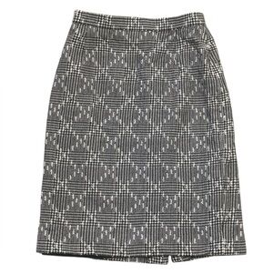 ESCADA Black White Geometric Pencil Skirt Plaid Houndstooth 36 XS S Wool Work